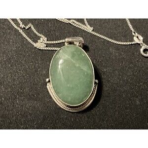 925 Italy 18in Chain Necklace With Cabochon Pendant